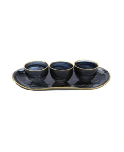 Classic Touch Relish Dish Bowl With Tray In Black