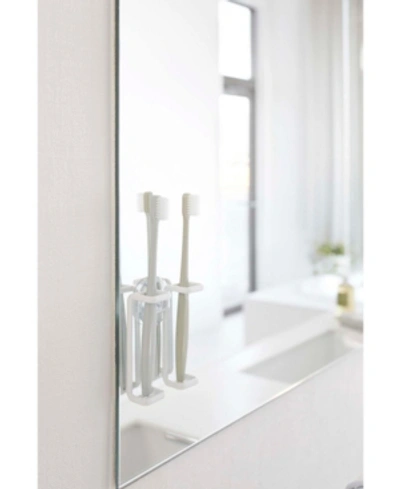 Yamazaki Tower Suction Cup Mounted Toothbrush Holder In White