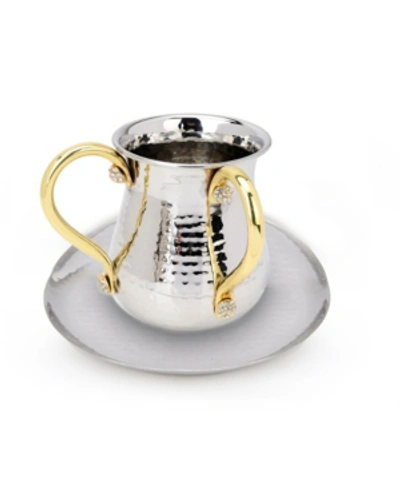 Classic Touch Small Hammered Round Tray In Silver