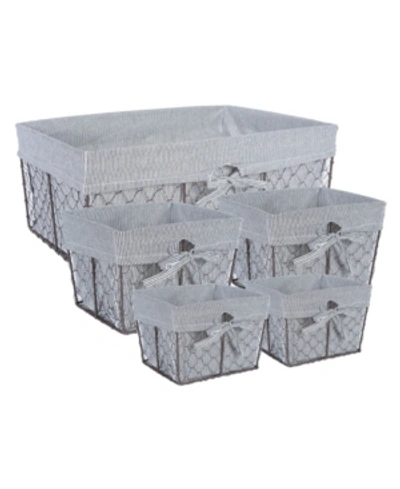Design Imports Vintage-like Chicken Wire Ticking Stripe Liner Set Of 5 In Blue