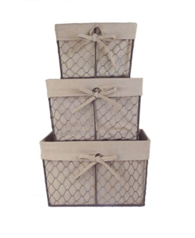 Design Imports Chicken Wire Natural Liner Basket Set Of 3 In Bronze