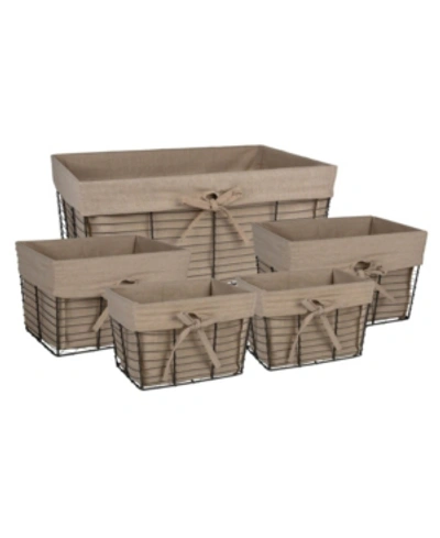 Design Imports Vintage-like Wire Liner Basket Set Of 5 In Taupe