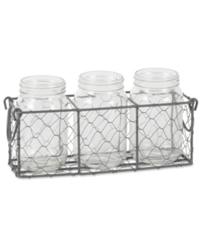 Design Imports Vintage-like Chicken Wire Flatware Caddy With Clear Jars In Gray