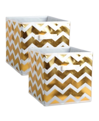 Design Imports Non-woven Polyester Cube Chevron Square Set Of 2 In Gold