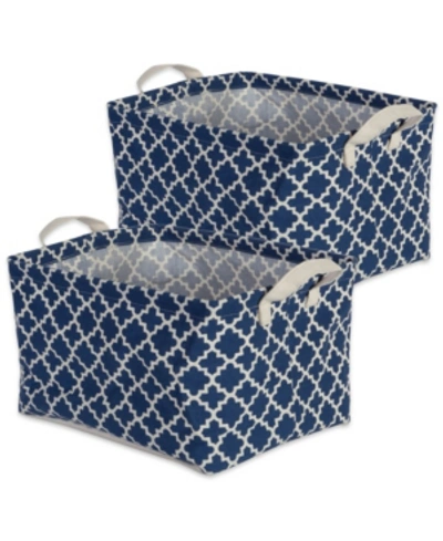 Design Imports Polyethylene Coated Cotton Polyester Laundry Bin Lattice Rectangle Extra Large Set Of 2 In Blue