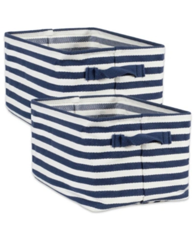 Design Imports Polyethylene Coated Herringbone Woven Cotton Laundry Bin Stripe French Rectangle Medium Set Of 2 In Navy