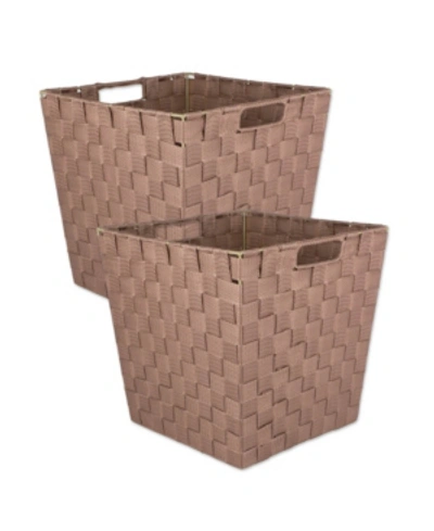 Design Imports Nylon Bin Basket-weave Trapezoid Set Of 2 In Olive