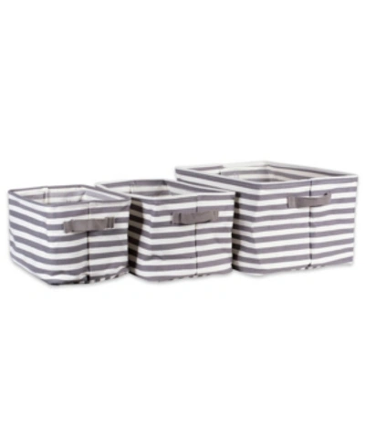 Design Imports Polyethylene Coated Herringbone Woven Cotton Laundry Bin Stripe Rectangle Set Of 3 In Gray