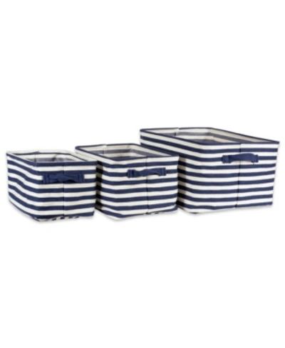 Design Imports Polyethylene Coated Herringbone Woven Cotton Laundry Bin Stripe French Rectangle Set Of 3 In Navy