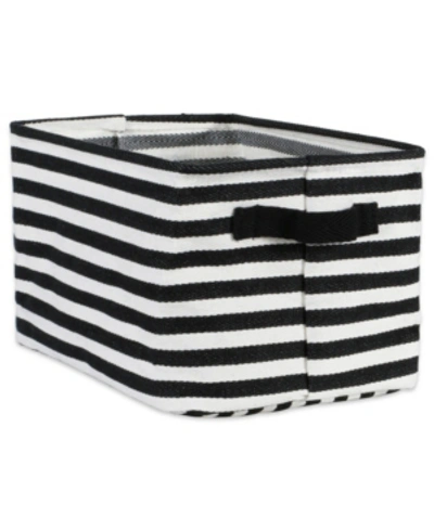 Design Imports Polyethylene Coated Herringbone Woven Cotton Laundry Bin Stripe Rectangle Medium Set Of 2 In Black