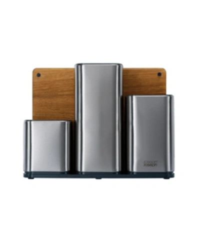 Joseph Joseph Counterstore Stainless Steel Organizer With Oak Chopping Board