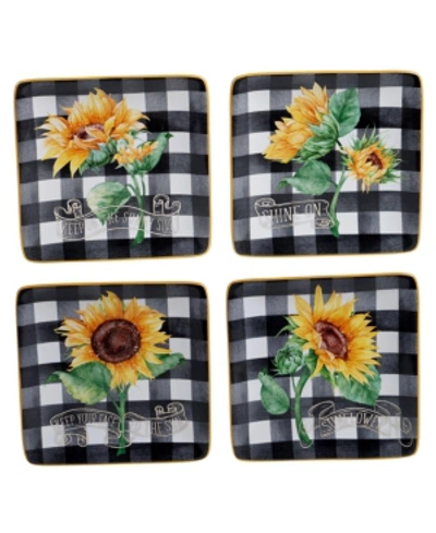 Certified International Sunflower Fields 4-pc. Canape Plates Asst. In Multicolored