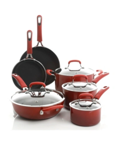 Kenmore Elite Andover 10 Piece Non-stick Cookware Set In Red