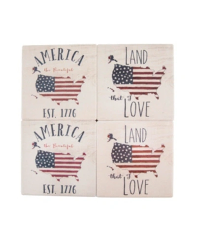 Thirstystone Set Of 4 Flag On Usa Coasters In White