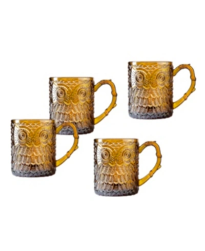 Godinger Set Of 4 Owl Mugs In Orange