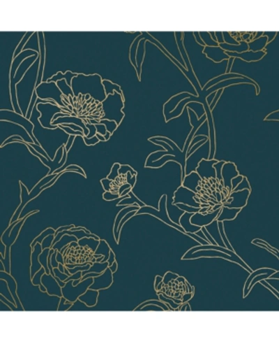 Tempaper Peonies Peel And Stick Wallpaper In Blue