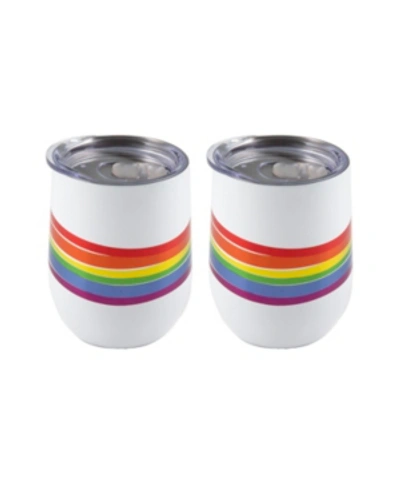 Thirstystone Double Wall 2 Pack Of 12 oz White Wine Tumblers With Metallic Rainbow Wrap Decal