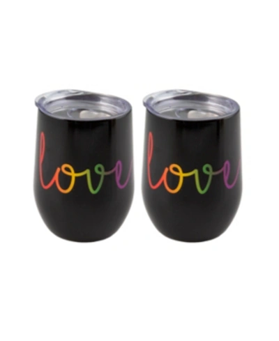 Thirstystone Double Wall 2 Pack Of 12 oz Black Wine Tumblers With Metallic "love" Decal