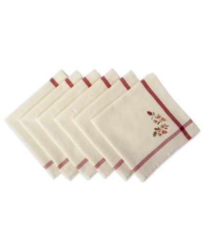 Design Imports Embroidered Fall Leaves Corner With Border Napkin, Set Of 6 In Natural