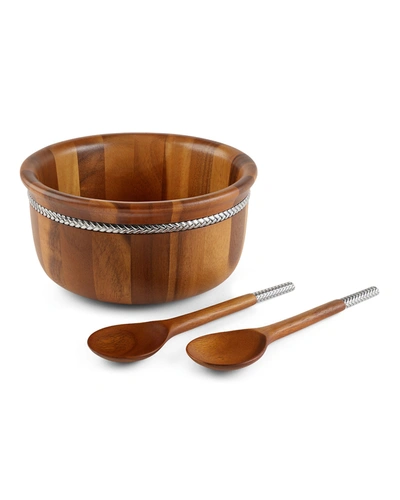 Nambe Round Salad Bowl With Servers In Brown