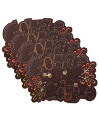 Design Imports Embroidered Gobble Placemat, Set Of 4 In Brown