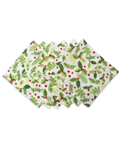 Design Imports Boughs Of Holly Print Napkin, Set Of 6 In Green