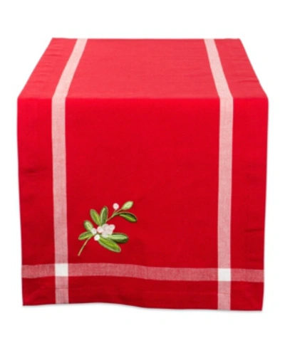 Design Imports Embroidered Mistletoe Corner With Border Table Runner In Red