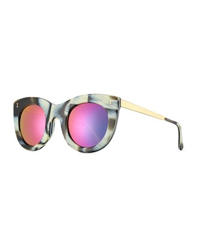 Illesteva Boca Ii Mirrored Cat-eye Sunglasses, Horn/pink
