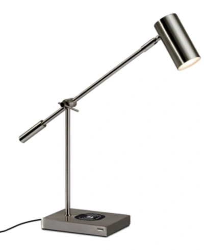 Adesso Collette Led Desk Lamp With Wireless Air Charger & Usb Port In Brushed Steel