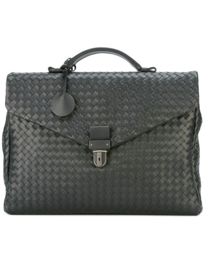 Bottega Veneta Ebano Intrecciato Leather Briefcase In Black