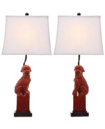 Safavieh Foo Dog Set Of 2 Table Lamps In Red