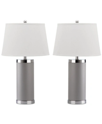 Safavieh Set Of 2 Leather Column Table Lamps In Grey