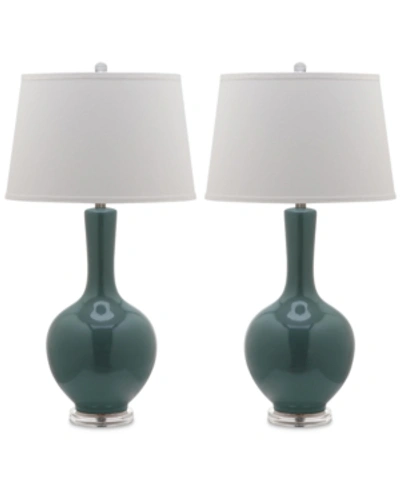 Safavieh Set Of 2 Blanche Gourd Ceramic Table Lamps In Teal