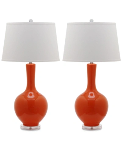 Safavieh Set Of 2 Blanche Gourd Ceramic Table Lamps In Orange