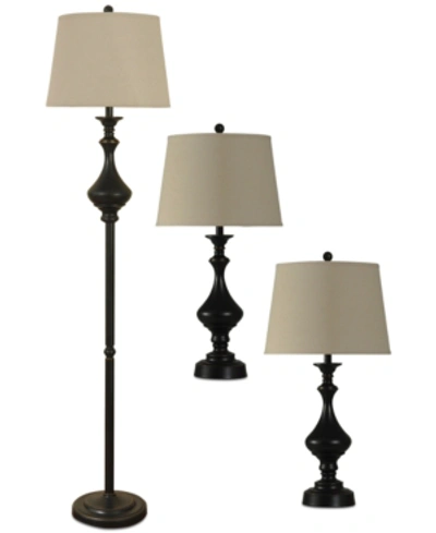 Stylecraft Set Of 3 Madison Bronze Finish Lamps: 1 Floor Lamp & 2 Table Lamps In Dark Brown