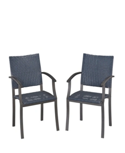 Home Styles Stone Veneer Synthetic-weave Arm Chairs Pair In Black
