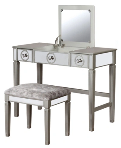Linon Home Decor Madison Vanity Set With Bench And Mirror In Silver