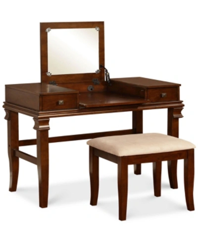 Linon Home Decor Angela Vanity Set With Bench And Mirror In Walnut