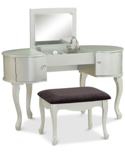 Linon Home Decor Paloma Vanity Set With Bench And Flip Up Mirror In Silver