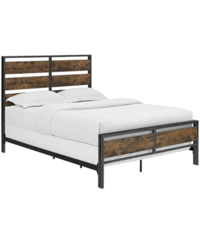 Walker Edison Queen Size Metal And Wood Plank Bed In Brown