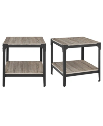 Walker Edison Angle Iron Rustic Wood End Table, Set Of 2 In Gray1
