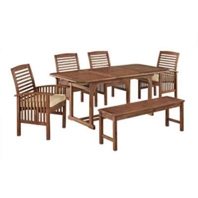 Walker Edison 6-piece Acacia Wood Outdoor Patio Dining Set With Cushions - Dark Brown