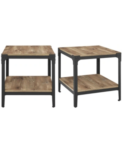 Walker Edison Angle Iron Rustic Wood End Table, Set Of 2 In Rustic Oak