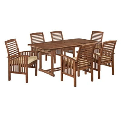 Walker Edison 7-piece Acacia Wood Outdoor Patio Dining Set With Cushions - Dark Brown