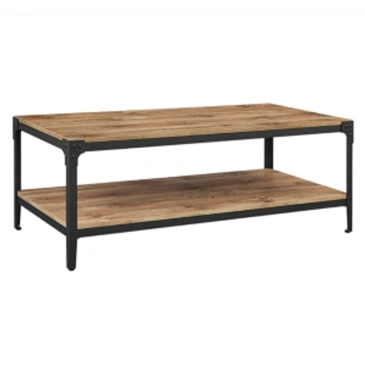 Walker Edison Angle Iron Rustic Wood Coffee Table In Brown