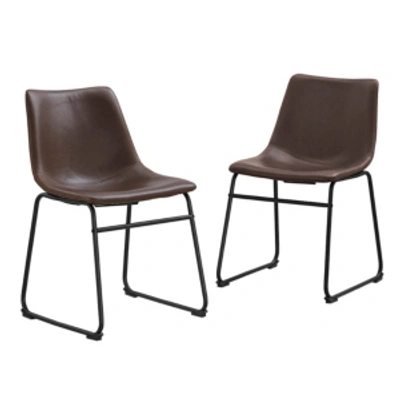 Walker Edison Faux Leather Dining Kitchen Chairs, Set Of 2 - Brown
