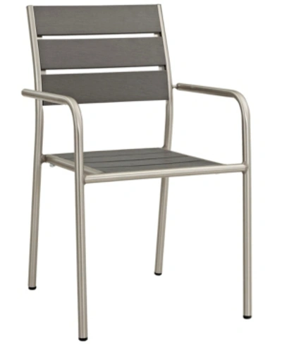 Modway Shore Outdoor Patio Aluminum Dining Rounded Armchair In Silver Gray