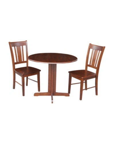 International Concepts 36" Dual Drop Leaf Table With 2 San Remo Chairs In Brown