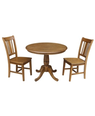 International Concepts 36" Round Top Pedestal Table - With 2 Chairs In Brown
