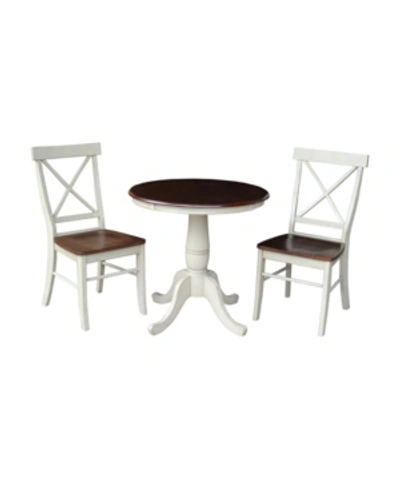 International Concepts 30" Round Pedestalestal Dining Table With 2 X-back Chairs